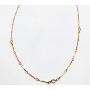 Vintage Lovely Avon Simulated Diamond Bezel Set Accent Necklace 23" Gold Tone
